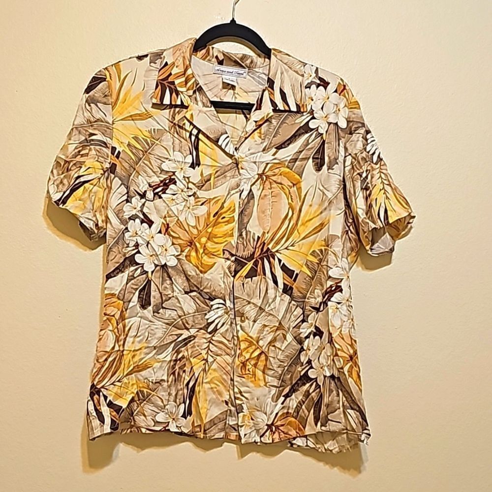 Anna and Frank, silk, tan and gold Flowers Print. Size large